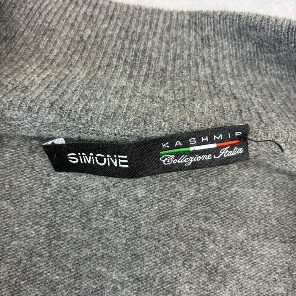 Simone Quarter Zip Sweater Mens L Grey Argyle Merino Cashmere Made in Italy - Picture 4 of 9